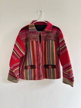 Vintage South American Peruvian Blanket Jacket 70’s Handmade